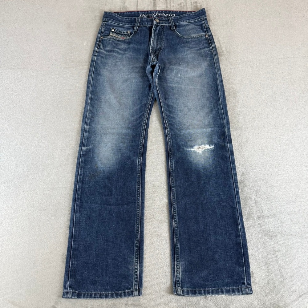 Diesel Industry Straight Leg Jeans Mens 32x30 Blue Denim Distressed Cotton